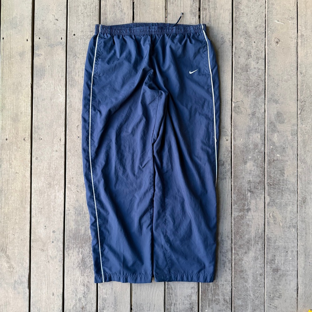Nike Navy Blue Track Pants Mesh Lined Sweatpants XXL Mens White Piping Swoosh